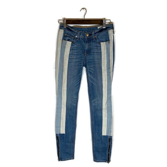 Rag & Bone Relay Jeans Skinny Ankle Zipper Sz 24 Racer Striped Denim Pant Moto - Picture 1 of 9